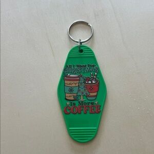 All I Want for Christmas Is More Coffee” Key Tag – Green Retro Motel Style